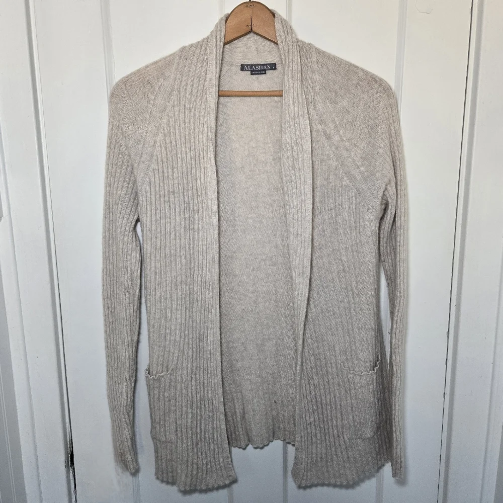 Alashan Womens Cashmere Open Front Cardigan Size L Cream Quiet Luxury Minimalist - Picture 2 of 14